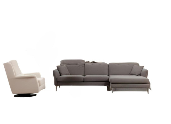 Canapé d'angle design gris-blanc pour salon avec fauteuil
