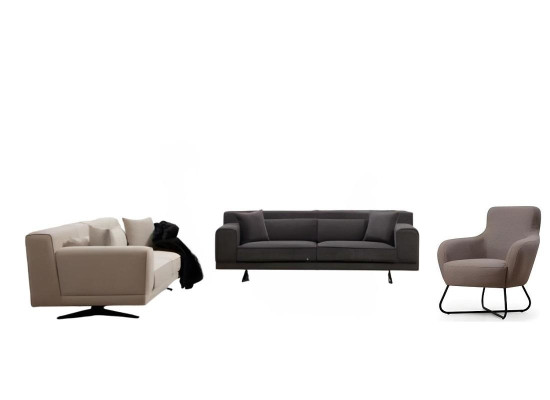 Canapé gris-blanc pour salon, fauteuil design 2x 3 places