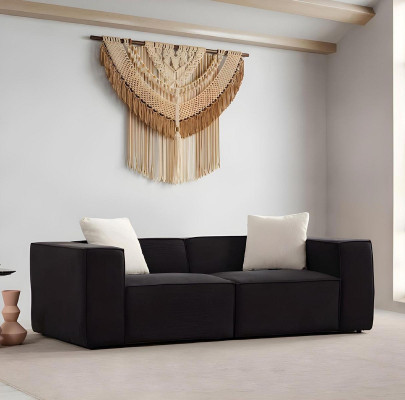 Ensemble de canapé en tissu blanc et noir, canapé luxueux 4 places avec pouf de 2 pièces
