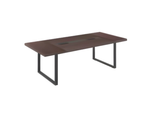 Table de conférence moderne noire et marron avec surface en bois