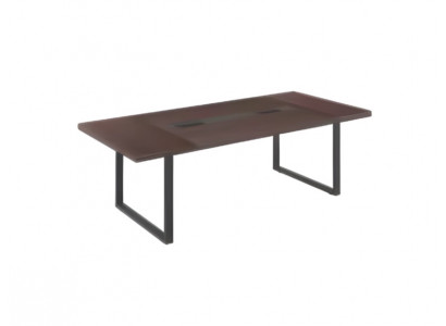 Table de conférence moderne noire et marron avec surface en bois