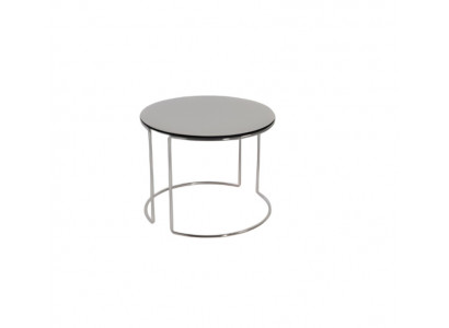Table basse ronde grise avec surface en bois