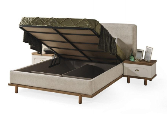 Lit moderne rembourré de luxe en bois avec tissu en velours