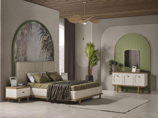 Ensemble complet pour chambre à coucher avec tables de nuit, lit et armoire de 4 pièces
