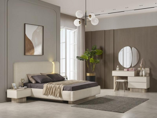 Ensemble de chambre 6 pièces design de luxe lit 2x tables de chevet décoration moderne
