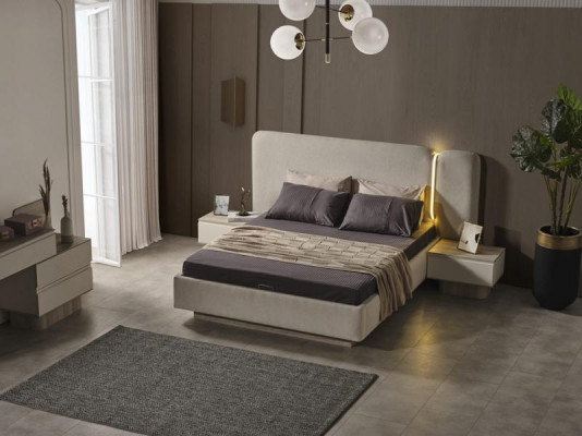 Ensemble complet de chambre à coucher avec lit, tables de nuit et armoire de 5 pièces