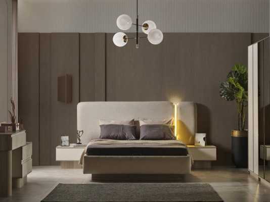 Ensemble complet de chambre à coucher avec lit, tables de nuit et armoire de 5 pièces