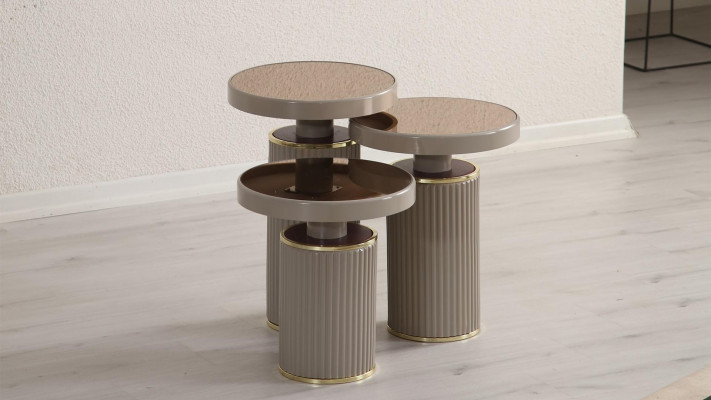 Jeu de tables 3x beige table de salon ronde table moderne de luxe nouvelle