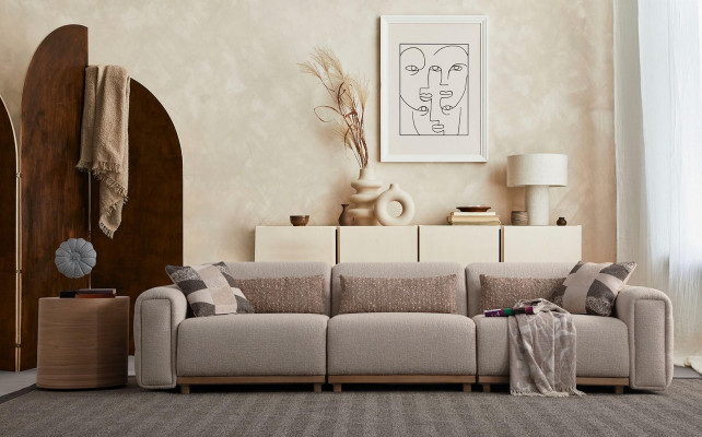 Canapé 4 places canapé d'angle en tissu canapé rembourré canapé beige