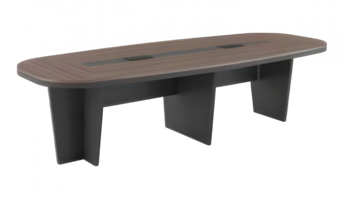 Table de conférence moderne avec surface en bois marron, forme ovale, table de réunion