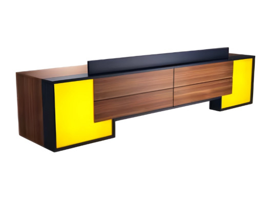 Table de réception moderne marron jaune avec plateau en bois
