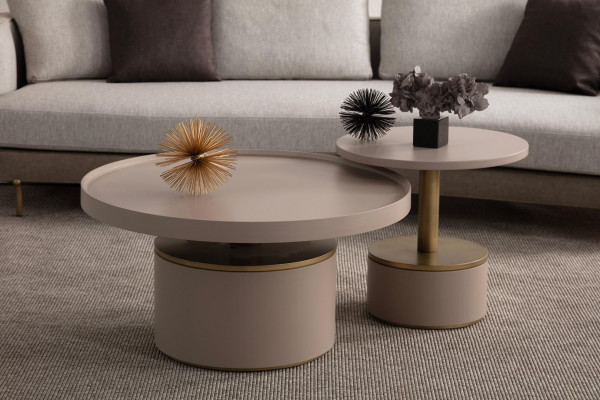 Jeu de tables basses de luxe en bois rond pour salon