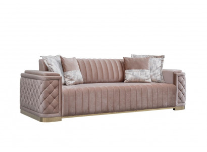 Canapé 3 places avec revêtement en cuir en tissu rose moderne