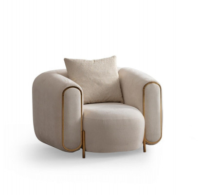 Fauteuil de luxe beige style salon recouvert de textile moderne