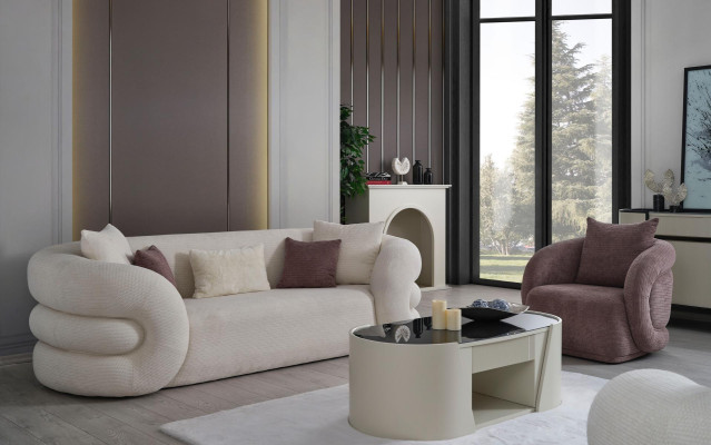 Ensemble de canapé 3 places et fauteuil couleur blanche 3 pièces nouveau design salon