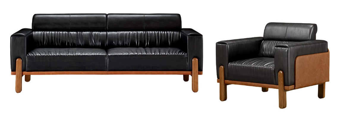 Ensemble de canapé design pour salon avec fauteuil rembourré en cuir relax de 2 pièces