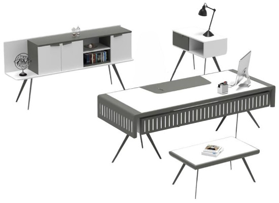 Ensemble de bureau blanc table mobile en bois