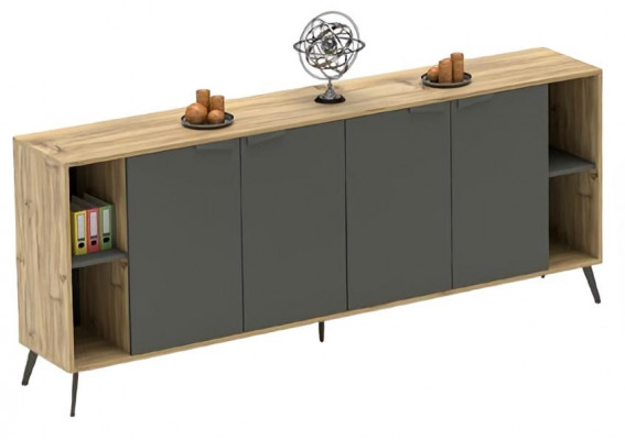 Armoire de bureau Comò Étagère Sideboard Étude Beige Gris