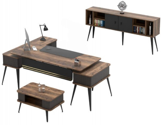 Ensemble de bureau table basse table mobile en bois marron noir