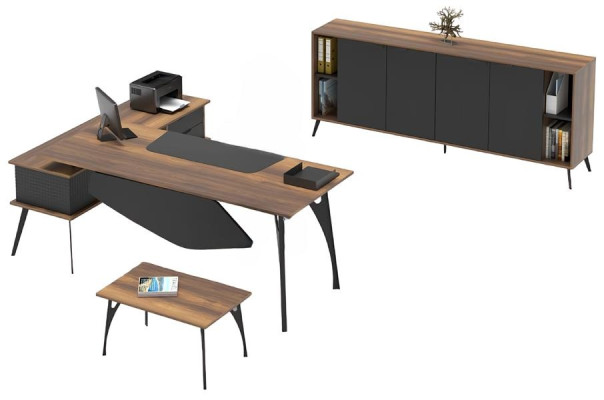 Meuble d'appoint Mobiletto Armoire de bureau Étagère pour documents Chambre de travail Marron Noir