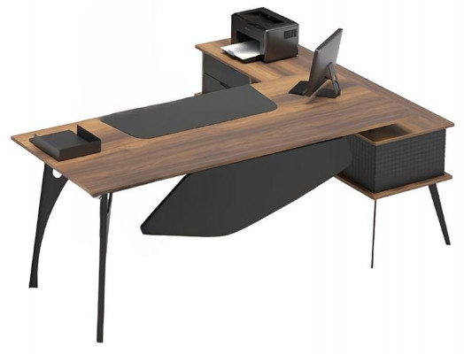 Bureau en L, bureau d'angle, table de rangement marron noir