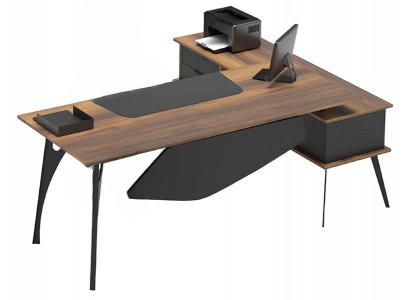 Bureau en L, bureau d'angle, table de rangement marron noir