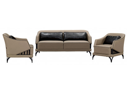 Ensemble de canapé de salon canapé 3+1+1 places tapissé table en bois luxe 3 pièces