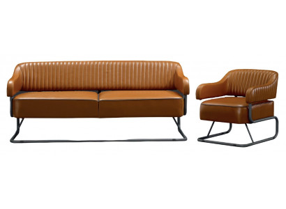 Ensemble de canapés 3+1 places design fauteuil rembourré en cuir moderne