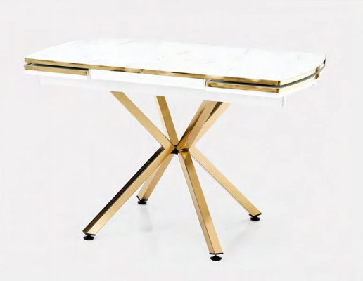 Ensemble de salle à manger table extensible marbre blanc chaises roses acier 5 pièces