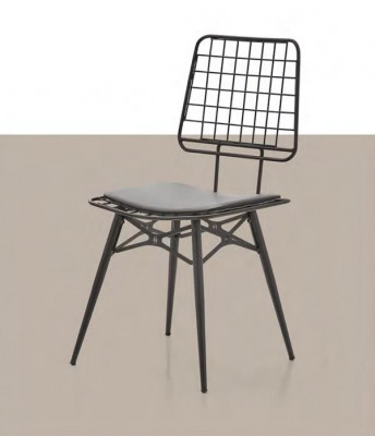 Chaise de jardin Chaise de terrasse Chaise de salle à manger Chaise en métal avec coussin Noir