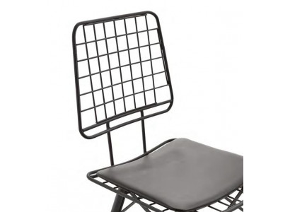 Chaise de jardin Chaise de terrasse Chaise de salle à manger Chaise en métal avec coussin Noir