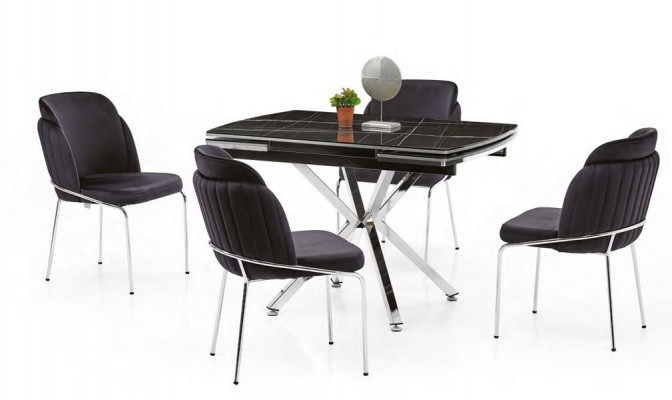 Table à manger Table extensible Table de salon en marbre noir acier inoxydable