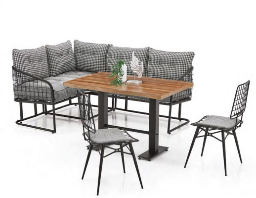 Canapé en L avec coussins pour salle à manger et terrasse