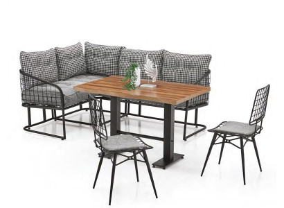 Canapé en L avec coussins pour salle à manger et terrasse