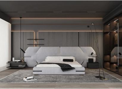 Lit moderne gris avec tête de lit élégante et design pour chambre à coucher