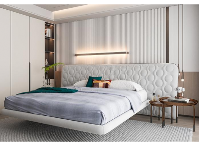 Lit rembourré blanc moderne avec un design minimaliste et arrondi