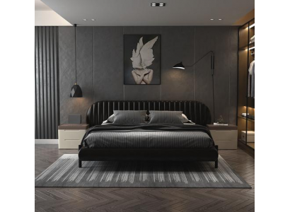 Lit moderne noir recouvert, avec un design élégant et du confort pour dormir