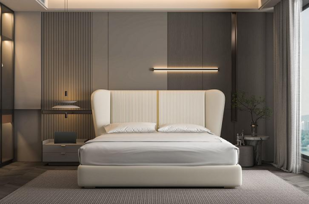Lit en tissu beige moderne
