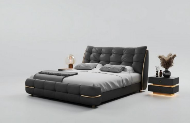 Lit moderne recouvert de noir avec un design élégant