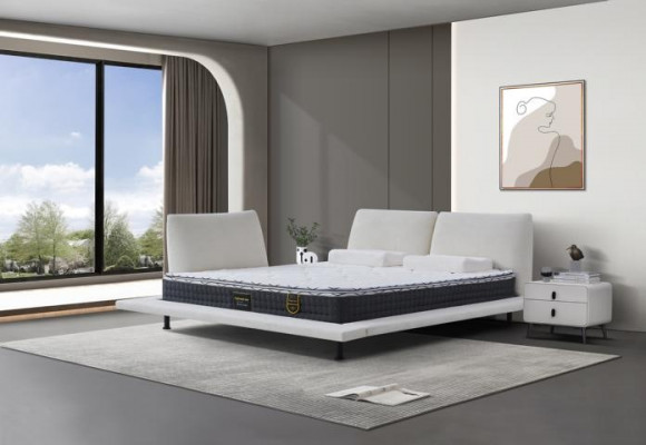 Lit boxspring moderne avec tête de lit blanche minimaliste