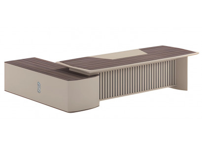 Bureau moderne beige avec effet bois et plateau de table élargi pour bureau