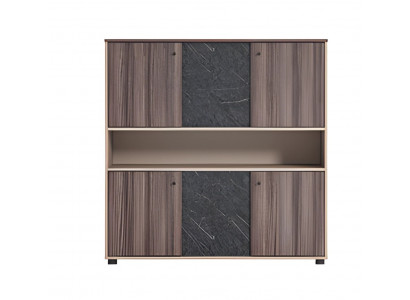 Armoire de bureau beige-brun avec effet bois moderne et portes pliantes