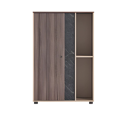 Lampe de bureau moderne beige-brun avec effet bois et pierre, ouverte, gain de place