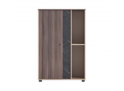 Lampe de bureau moderne beige-brun avec effet bois et pierre, ouverte, gain de place