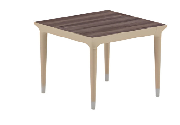 Table basse moderne beige et marron avec effet bois et pieds élégants
