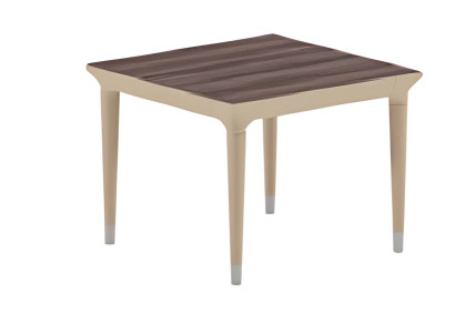 Table basse moderne beige et marron avec effet bois et pieds élégants