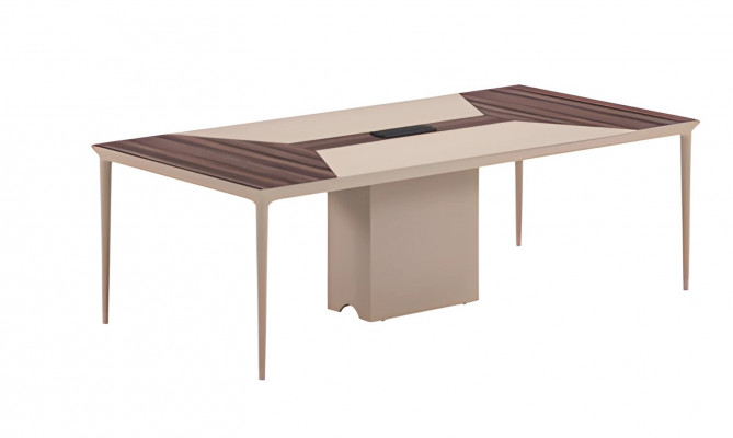 Table de conférence beige avec structure en bois et design moderne pour bureau et réunions