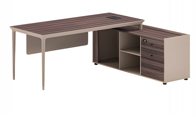 Bureau beige en bois avec espace de rangement et design moderne pour bureau