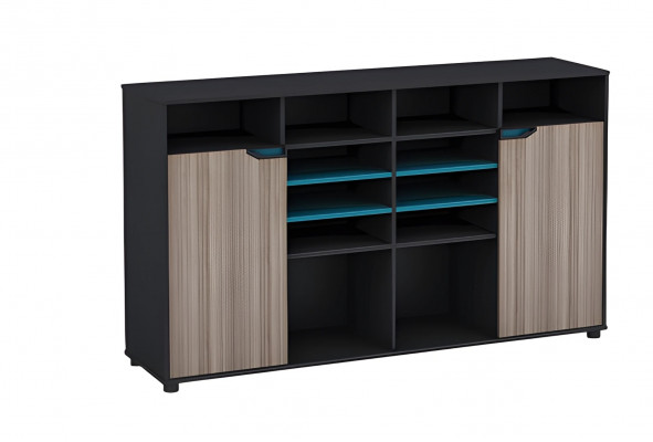 Mobilier effet bois noir moderne avec étagère turquoise