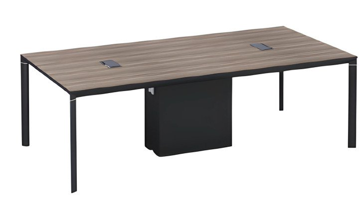 Table de conférence noire moderne avec gestion des câbles